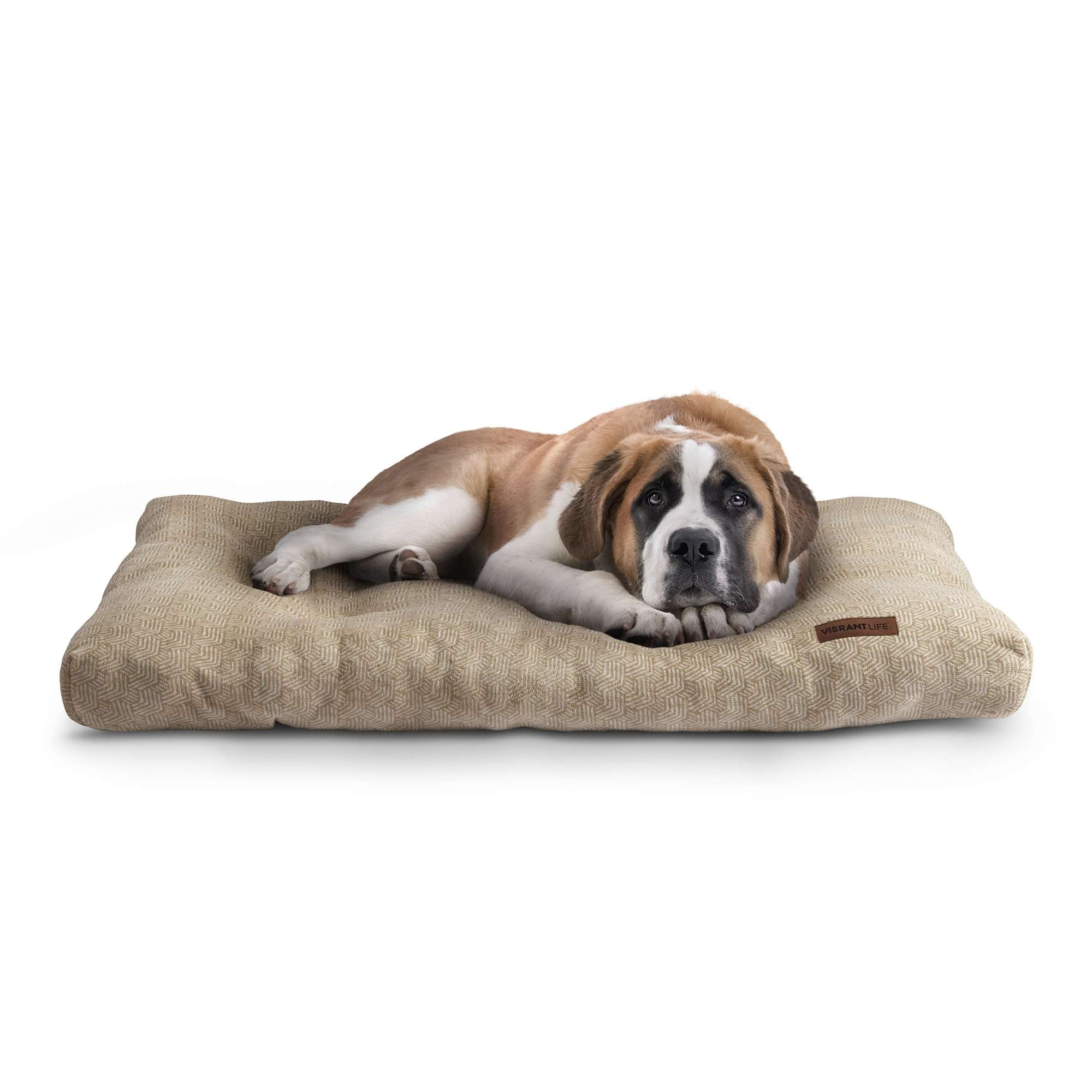 Vibrant Life Extra Large Dog Bed, Plush Pillow Bed For Large Breeds, Extra Large, 38" x 48", Tan