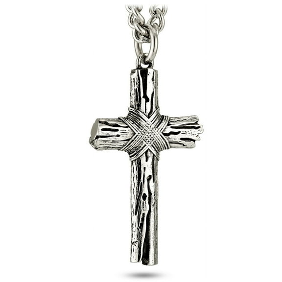 Men's Stainless Steel Woodgrain Cross Pendant -1 John 2:25 by Shields of Strength