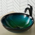 thumbnail image 2 of KRAUS 17-inch Green Glass Nature Series Bathroom Vessel Sink and Matte Black Arlo Faucet Combo Set with Pop-Up Drain, 2 of 9