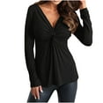 thumbnail image 3 of Jinhomg Womens Trendy Blouses 2025 Dressy Casual Wrap V-Neck Work Shirts Lightweight Comfy Long Sleeve Solid Pullover Tops Daily Wear Black XL, 3 of 7