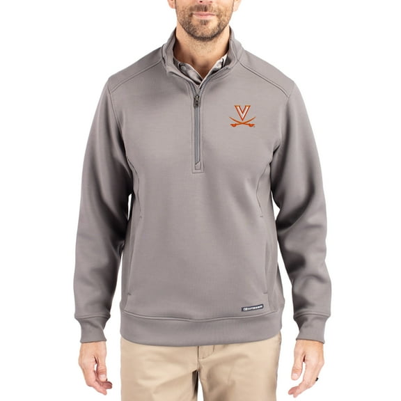 Men's-Cutter & Buck  Gray Virginia Cavaliers Roam Eco Recycled Quarter-Zip Pullover
