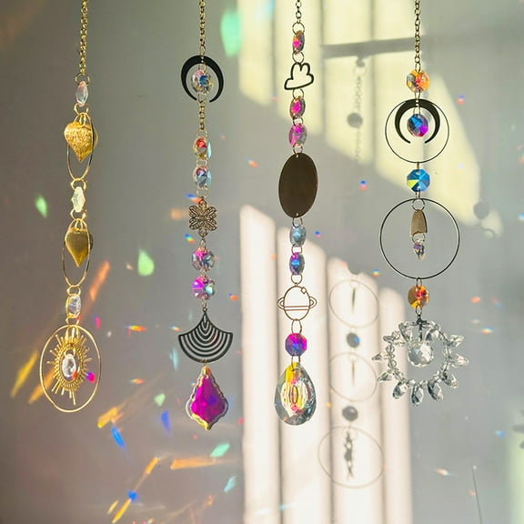 Yunuuuoa 2 Packs 4pcs Crystal Sun Catcher Window Hanging Prisms with Chain for Home Decor Garden Ornament Wind Chime Rainbow Maker Light Reflector Stained Glass Art