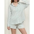 thumbnail image 5 of Rdhnmea Women 2 Piece Causal Outfits Striped Lapel Neck Long Sleeve Button Down Loose Shirt Tops Shorts with Pockets Lounge Set, 5 of 9