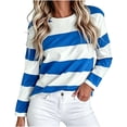 thumbnail image 2 of VBVC Women's Striped Crew Neck Top , Ladies' Loose Fit Drop Shoulder Shirt , Stretchy Long Sleeve Pullover For Women, S-XL, 2 of 5