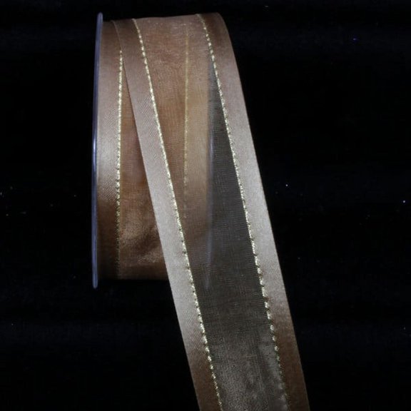 The Ribbon People Brown and Gold Edged Craft Ribbon Trim with Gold Setting 1.5" x 30 Yards