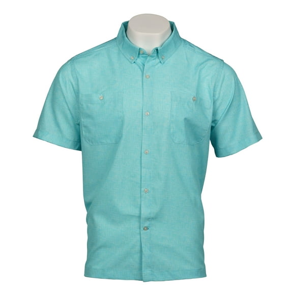 Caribbean Joe Men's Short Sleeve Vented Quick Dry Button Down (Green, Large)