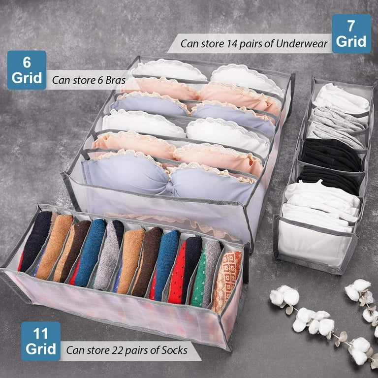 Hoomall Drawer Organizers for Clothing, Foldable Clothes Drawer Organizer, Underwear  Drawer Organizer, Washable Closet Storage Box for Kid Clothes Bra Sock  Panty Tie(Blue-7 Grid，35x17x12cm)