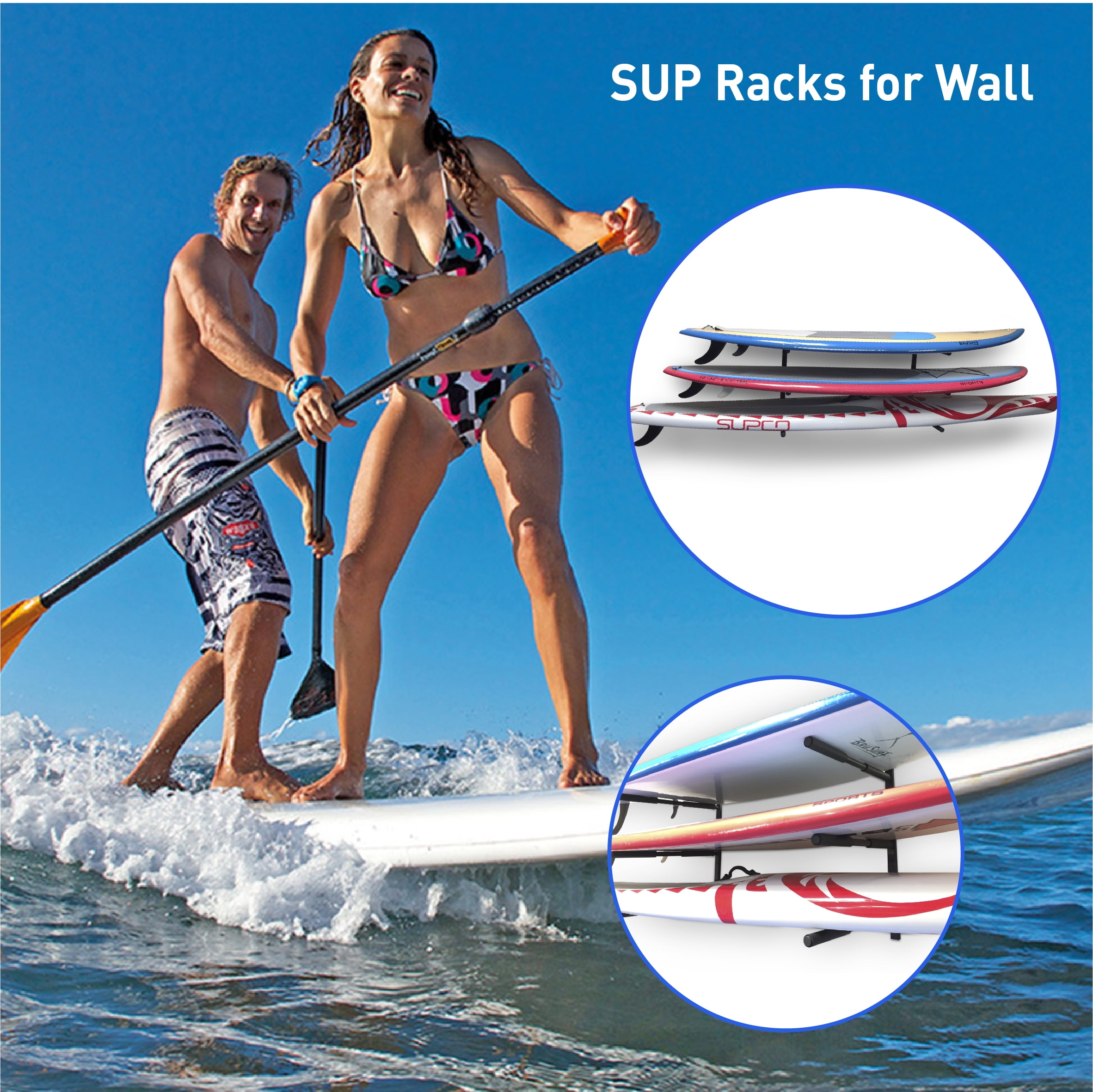 EasyGoProducts EGP-SURF-006 SUP and Surf 3 Level Wall Storage for Garage or Room-Paddle Board and Longboard Racks 