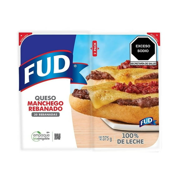 Queso manchego FUD 41 2 pack rebanadas rectangulares 375 g