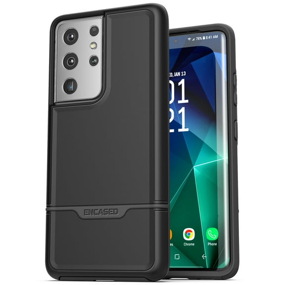 Encased Samsung Galaxy S21 Ultra Case (Rebel Series), Heavy Duty Protective Phone Case (Black)