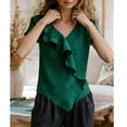 thumbnail image 4 of Babcutegg Women’s Solid V-Neck Satin Top – Short-Sleeve Spring and Summer Blouse with Lace Trim Green Size S, 4 of 5