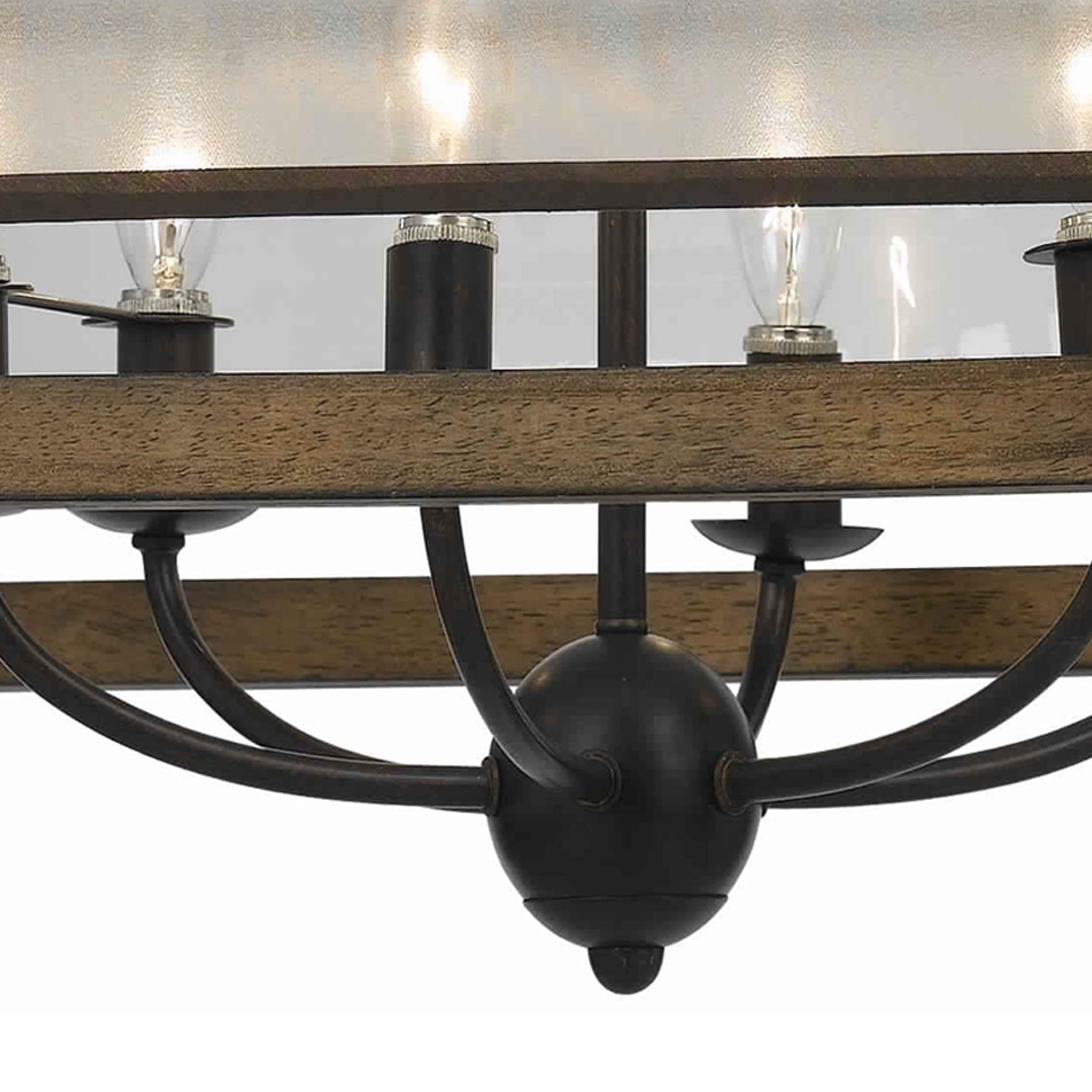 6 Bulb Square Chandelier with Wooden Frame and Organza Striped Shade, Brown - image 2 of 5