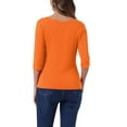thumbnail image 3 of INSPIRE CHIC Women's Tops Elbow Sleeves Boat Neck Slim Fit Classic Casual Tee Mother's Day Shirt Orange S, 3 of 6