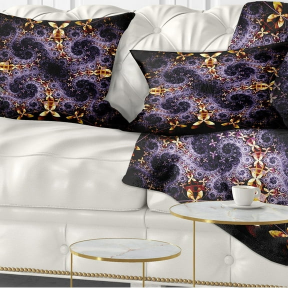 Designart Yellow and Violet Fractal Flower - Abstract Throw Pillow - 12x20