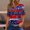 Multicolor, variant on Odbmxy V-Neck T-Shirt for Women 4th of July Elbow-Length Plus Size Tops for Women Button Loose Summer Casual Vacation Stars Tops