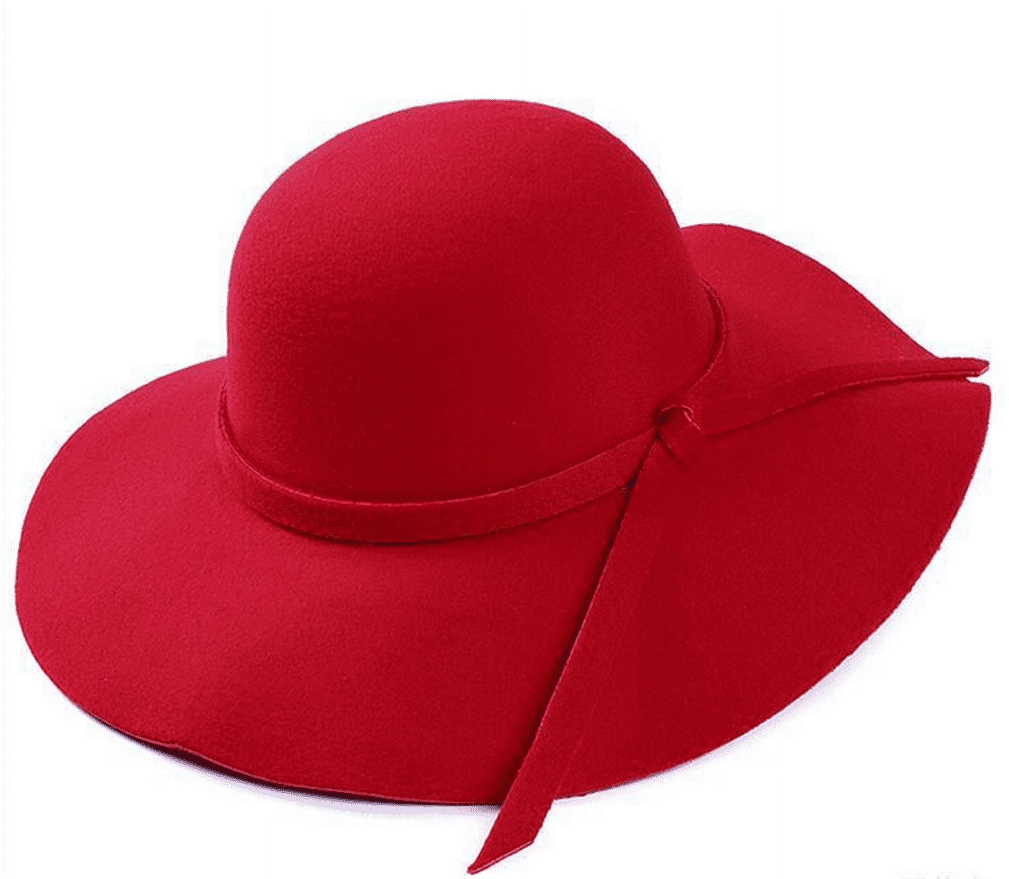 Puloru Elegant Wide Brim Sun Hat Bowler Hats Retro Ladies Wool Floppy Felt Fedora Hat - image 2 of 5