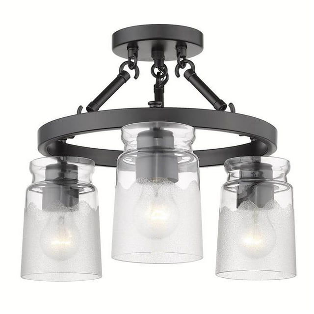Golden Lighting 1405-3SF BLK-CAG Travers Semi-Flush Ceiling 3 Light, Black