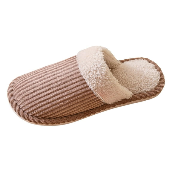 Corduroy House Slippers for Women Men Wide Toe Box Memory Foam Fuzzy Slippers Bedroom Indoor Non Slip Walking Shoes Brown Size 8