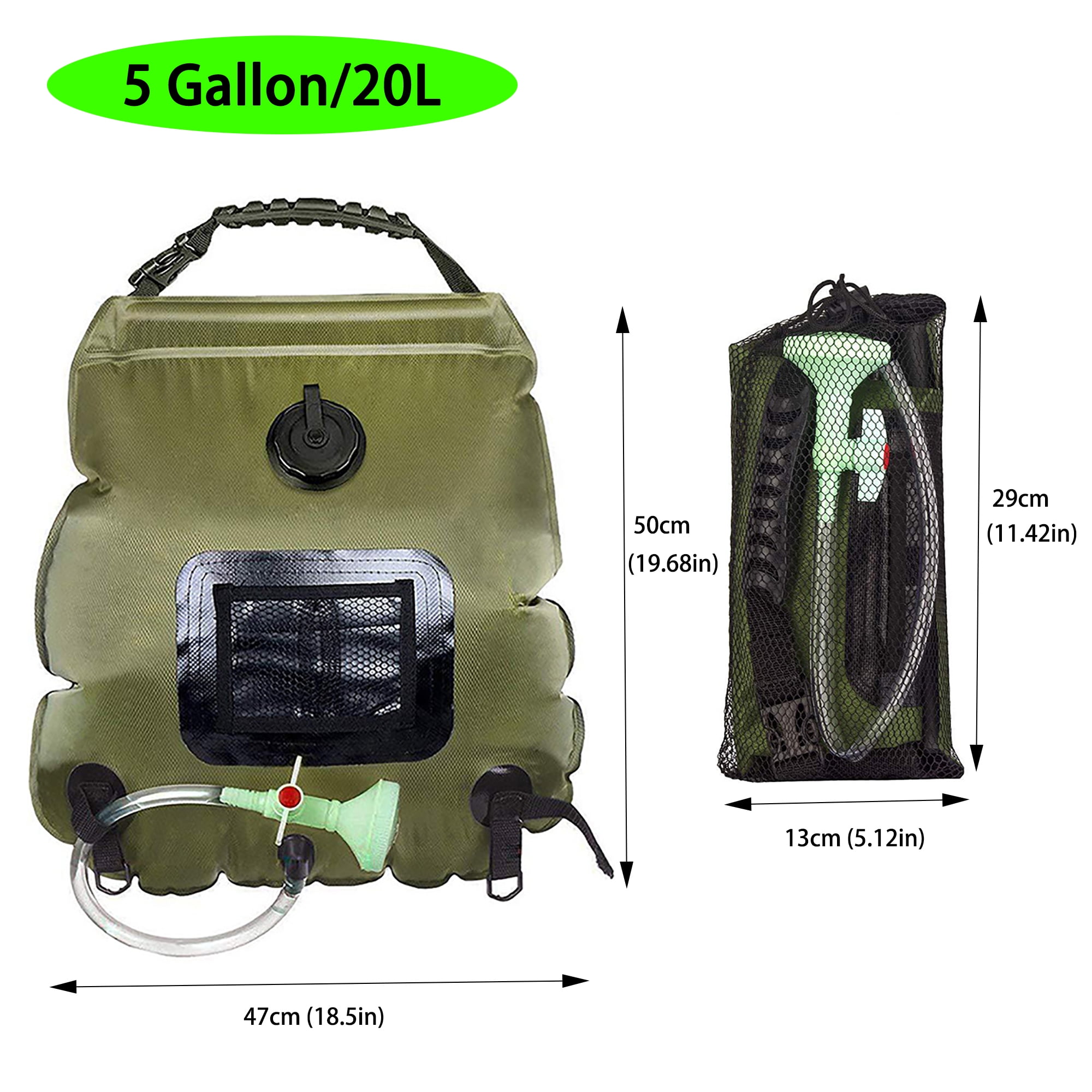 Schanno Camping Shower, 5 Gallon/20L Portable Solar Heating Shower Bag for Outdoor Beach Swimming Traveling Hiking, Green