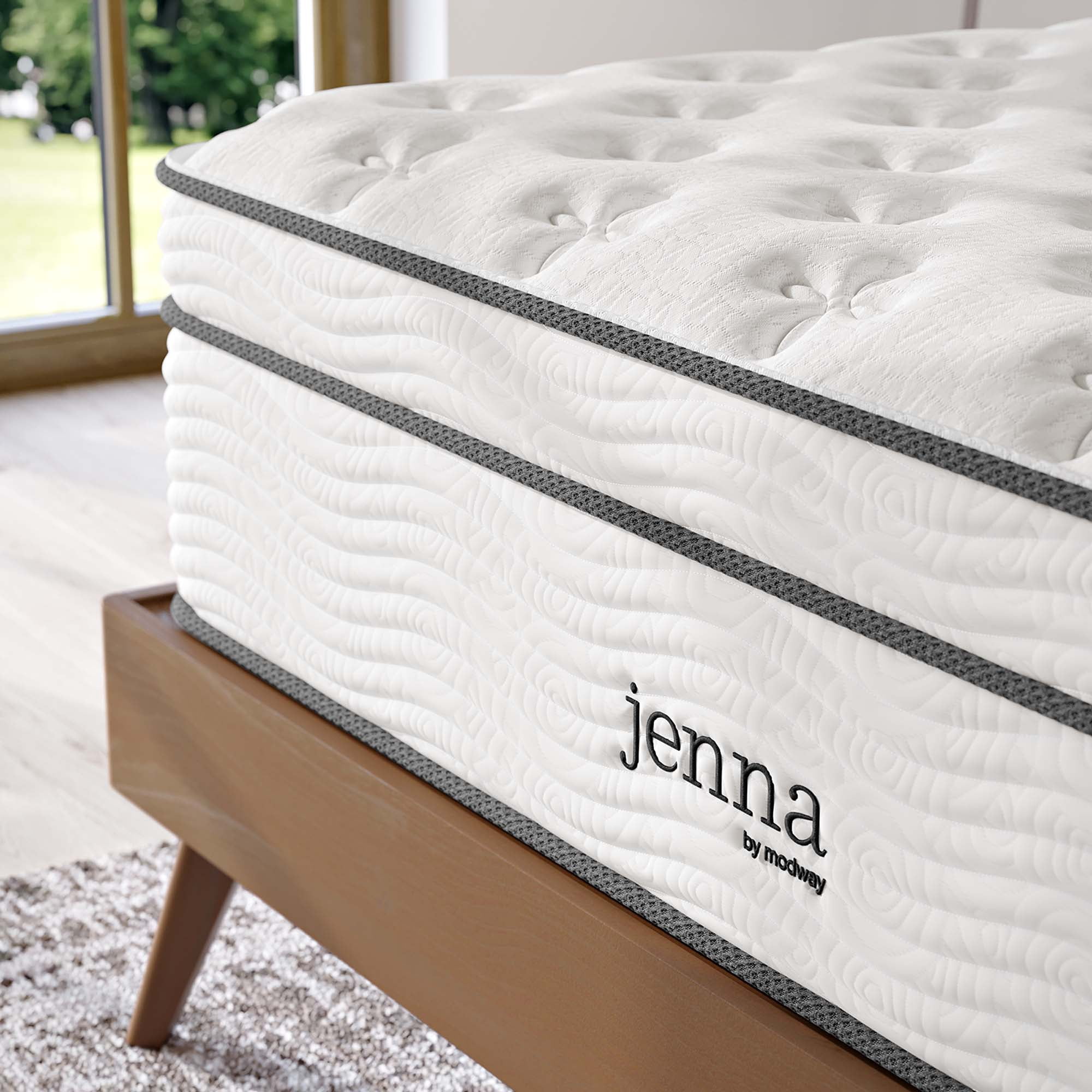 Modway Jenna 14" Modern Innerspring and Foam King Mattress in White