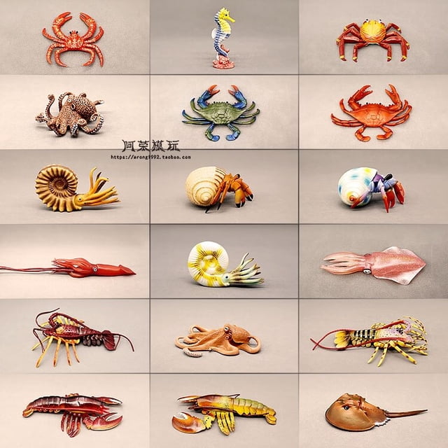Sea World Mini Fishes Model Octopus Lobster Crab Squid Nautilus Marine life Aquarium Decor Fish Tank Miniatures Accessories ToysA16 He Qiyong unisex