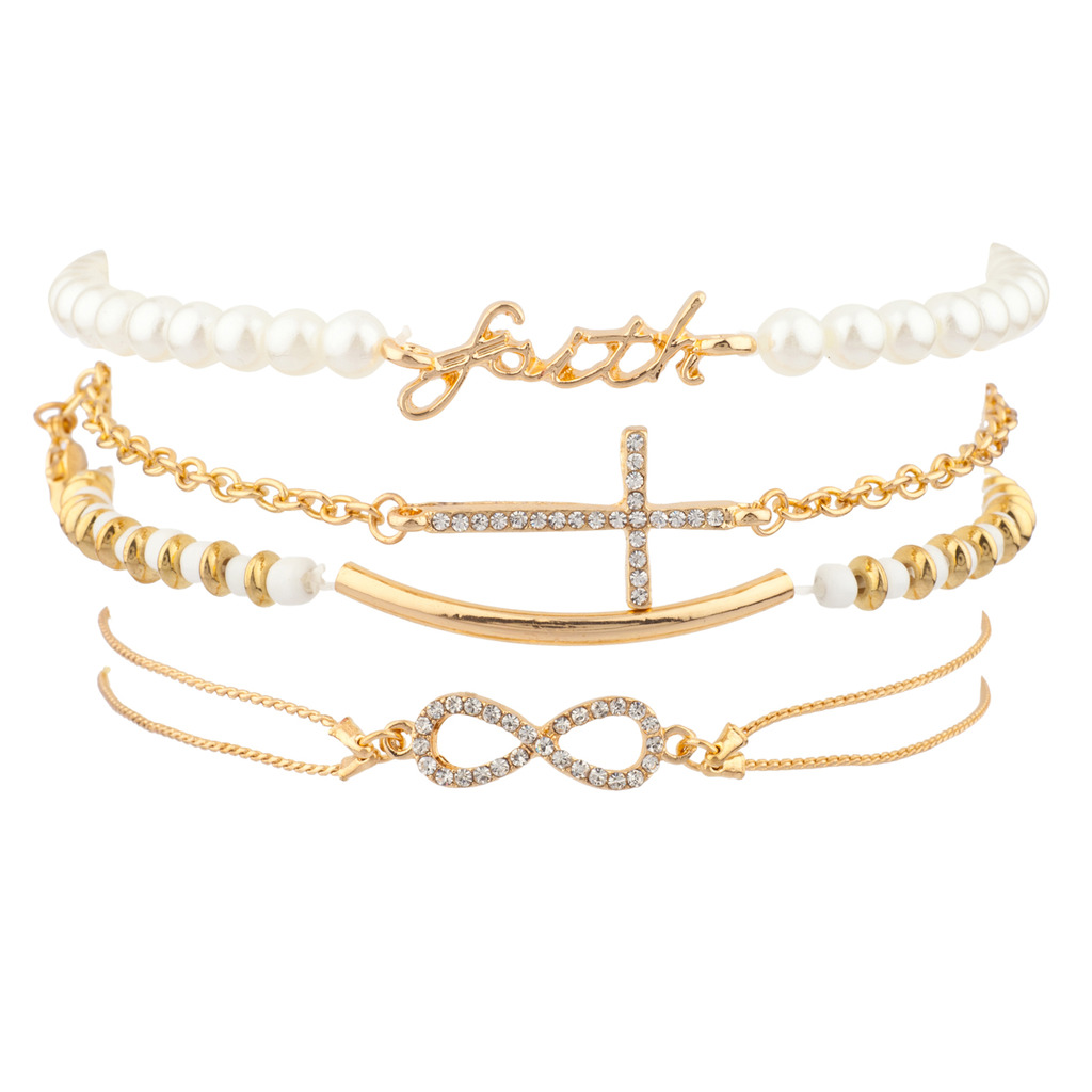 Lux Accessories Faith Pave Cross Bar Infinity Arm Candy Faux Pearl