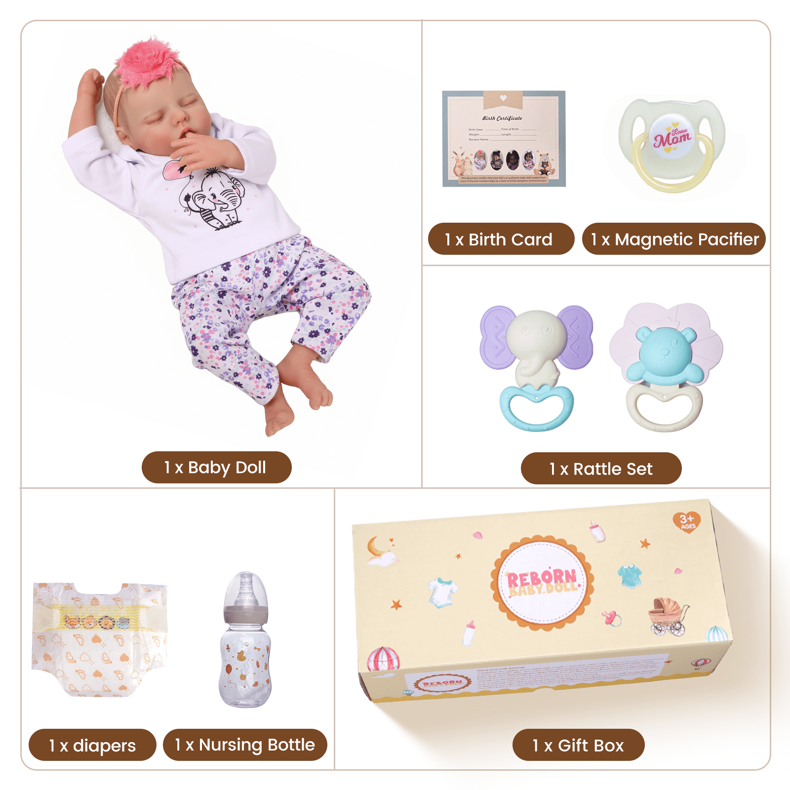 BABESIDE Reborn Baby Dolls 17.5-Inch Soft Cloth Body Realistic Baby Doll Baby Dolls Accessories for 3+ Years Old