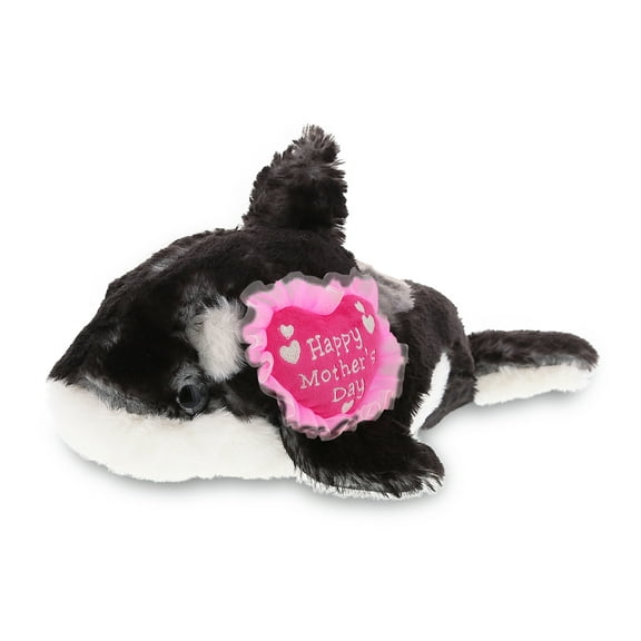 DolliBu Happy Mother's Day Super Soft Plush Wild Killer Whale - Cute Stuffed Animal Present With Pink Heart Message for Best Mommy, Grandma, Wife, Daughter - Cute Sea Life Plush Toy Gift - 11.5" Inch