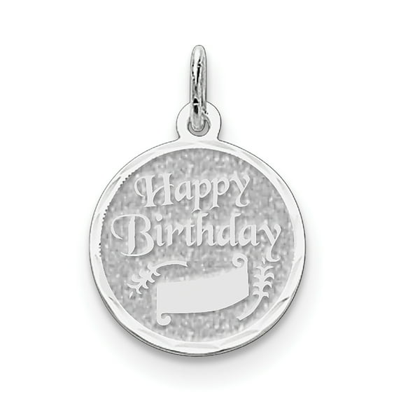 Beautiful Sterling Silver Rhodium-plated Happy Birthday Disc Charm
