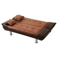 thumbnail image 5 of Passion Furniture Lionel 74 in. W Armless Faux Leather Straight Sofa in Burgundy and Brown, 5 of 6