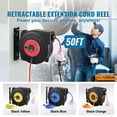 thumbnail image 2 of Retractable Extension Cord Reel 50 FT, Heavy Duty 14AWG/3C SJTOW Power Cord w/ Lighted Outlet, 13 Amp Breaker, 180° Swivel for Wall/Ceiling Mount, 2 of 6