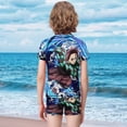 thumbnail image 3 of Demon Slayer Boys 2-Piece Swimsuit Set Bathing Suit Short Sleeve Swimwear Sets with Swim Trunk 9-11Y(140cm), 3 of 7