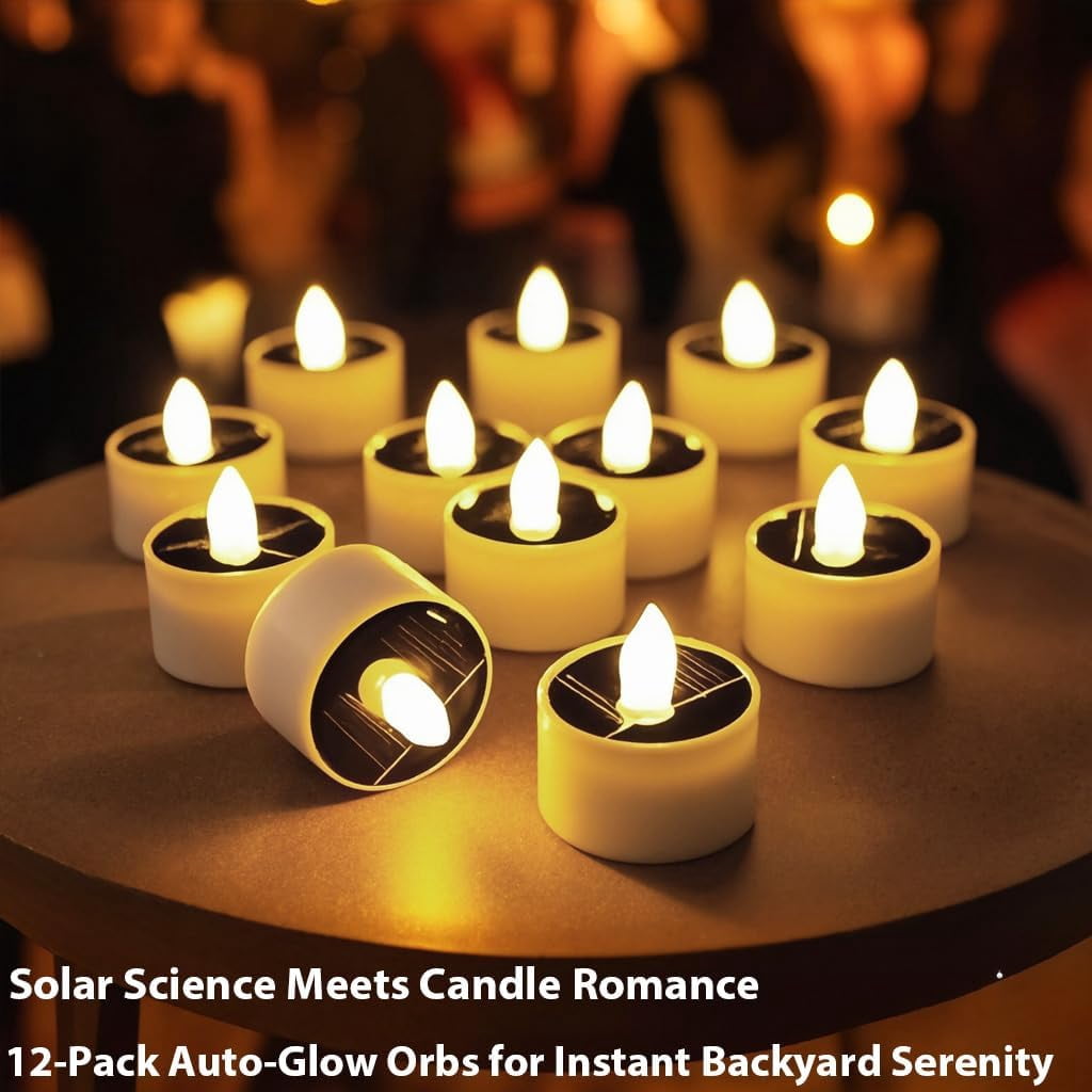 6Pack Solar Tea Lights Outdoor Waterproof, Small Solar Lights with Rechargeable Dusk to Dawn Sensor, Flameless Flickering LED Votive Candles for Lantern Window DIY Patio Chandelier Decor(Warm White)