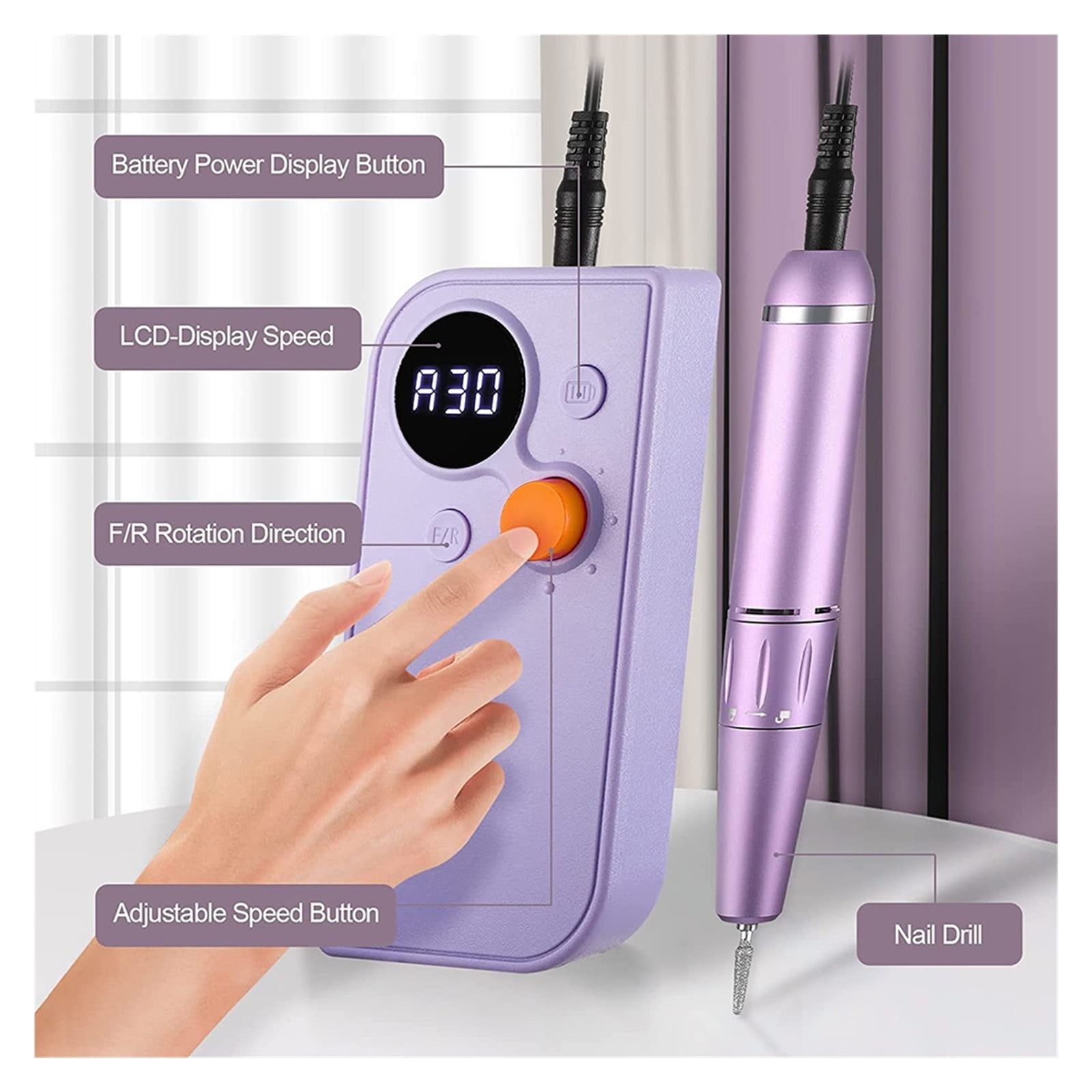 Rechargeable Nail Drill Machine, Electric Nail Drill Sander, Manicure Milling Cutter Set, Professional Nail File Gel Polish Remover ,Low Noise