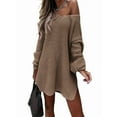 thumbnail image 3 of Sweaters for Women Cable Knit V Neck Solid Color Long Sleeve Casual Loose Fit Soft Pullover Tops Khaki XXL, 3 of 6