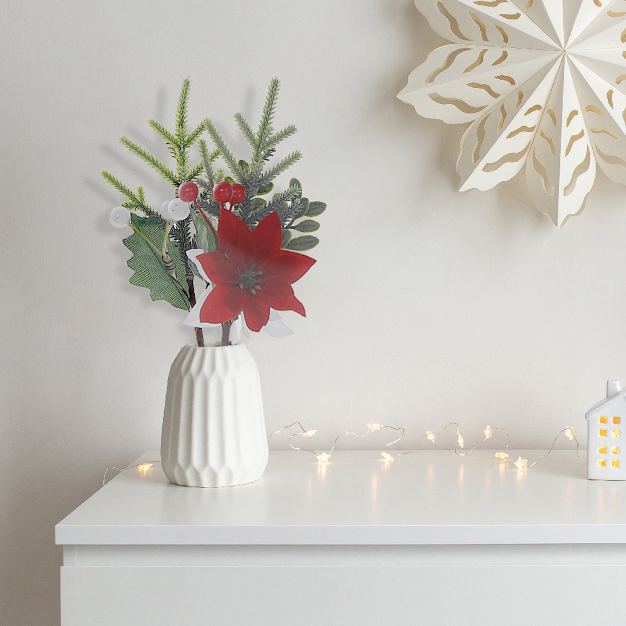 Poinsettia Avec Baies Et Pic De Pin (Assortiment) - Lot De 12