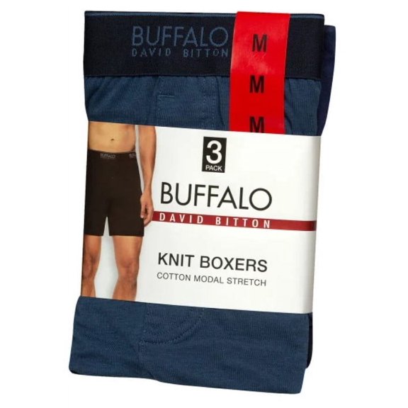 Buffalo David Bittion Men's 3 Pack Tagless Cotton Modal Stretch Knit Boxers (Large, Blue)