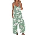 thumbnail image 5 of Women's Jumpsuit Summer Casual Adjustable Strap Floral Print Long Romper with Pocket Wide Leg Scoop Neck Loose Outfits, Green, L, 5 of 5