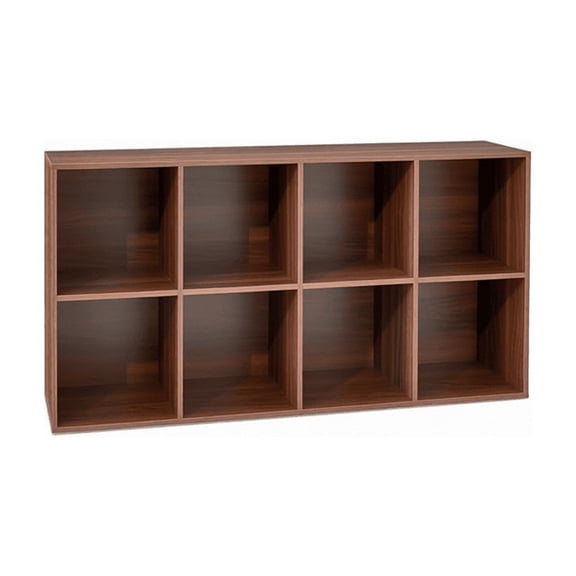 8-Cube Storage Organizer, 11in Shelf Opening, Bookcase, Display Shelf, Customizable w/ 3 Removable Back Panels – Walnut