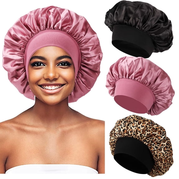 3PCS Silk Sleep Bonnet for Women - Large Satin Hair Caps with Elastic Band for Curly Hair, Braids & Frizz Control, Large Bonnet for Sleeping