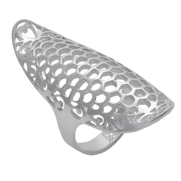 Silverly Women's 925 Sterling Silver 42 mm Open Filigree Honeycomb Pattern Long Curved Ring