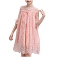thumbnail image 2 of HOMADLES Teen Girl Clothes Dress Crewneck Summer Mesh Lace Long Sleeve Ruffed Stretch Princess Dress Pink 3-4T, 2 of 4