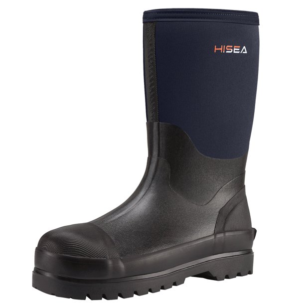HISEA Men's Work Boots Mid Calf Rain Boots Muck Mud Boots Insulated