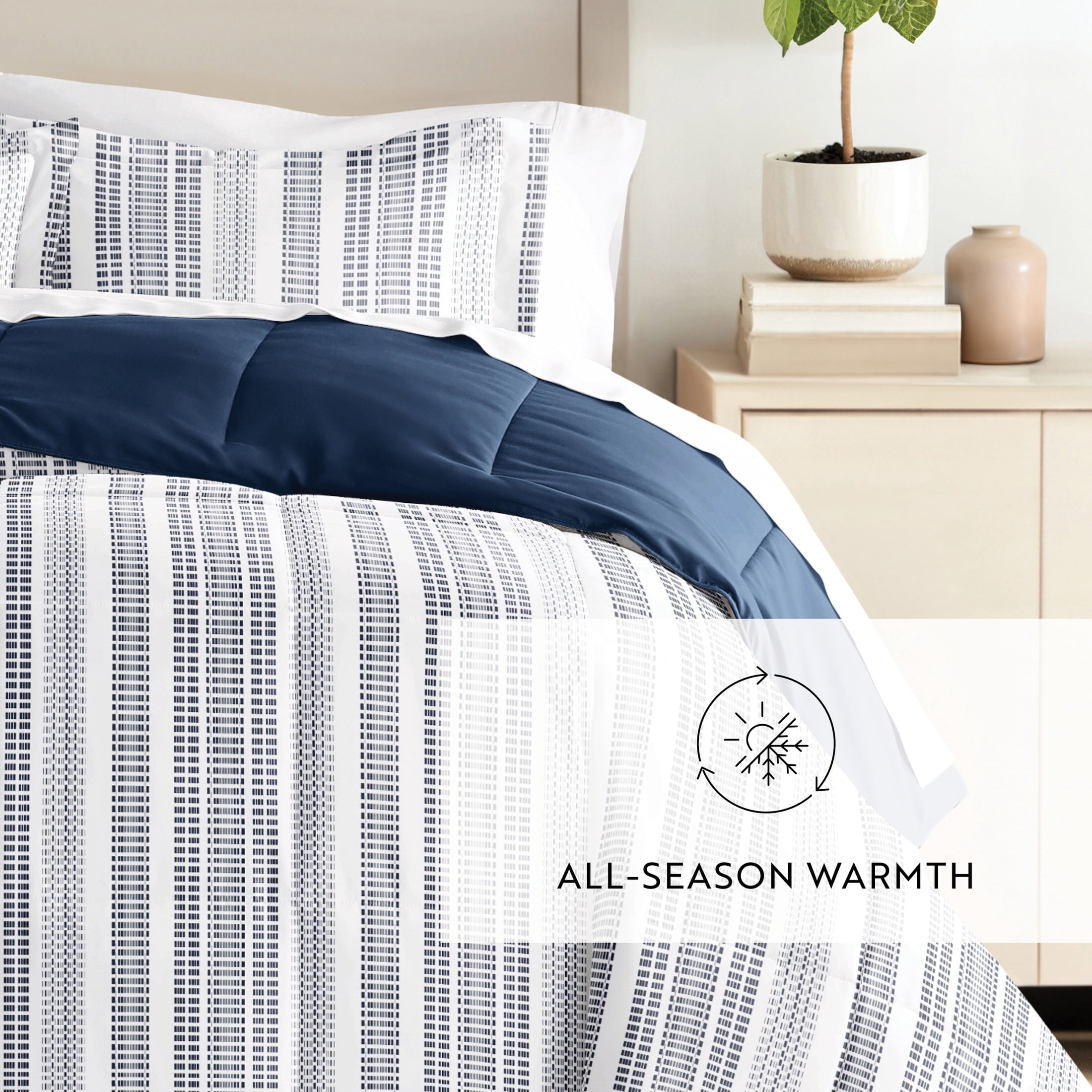 All Season Ultra Soft Comforter Set Lightweight Bedding in Farmhouse Stripe for King/Cal King by Comfort Canopy