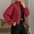 thumbnail image 2 of FRSASU Women's Cropped Zip‑Up Jacket Stand Collar Geometric Jacquard Casual Drop Shoulder Bomber Coat Red, 2 of 9