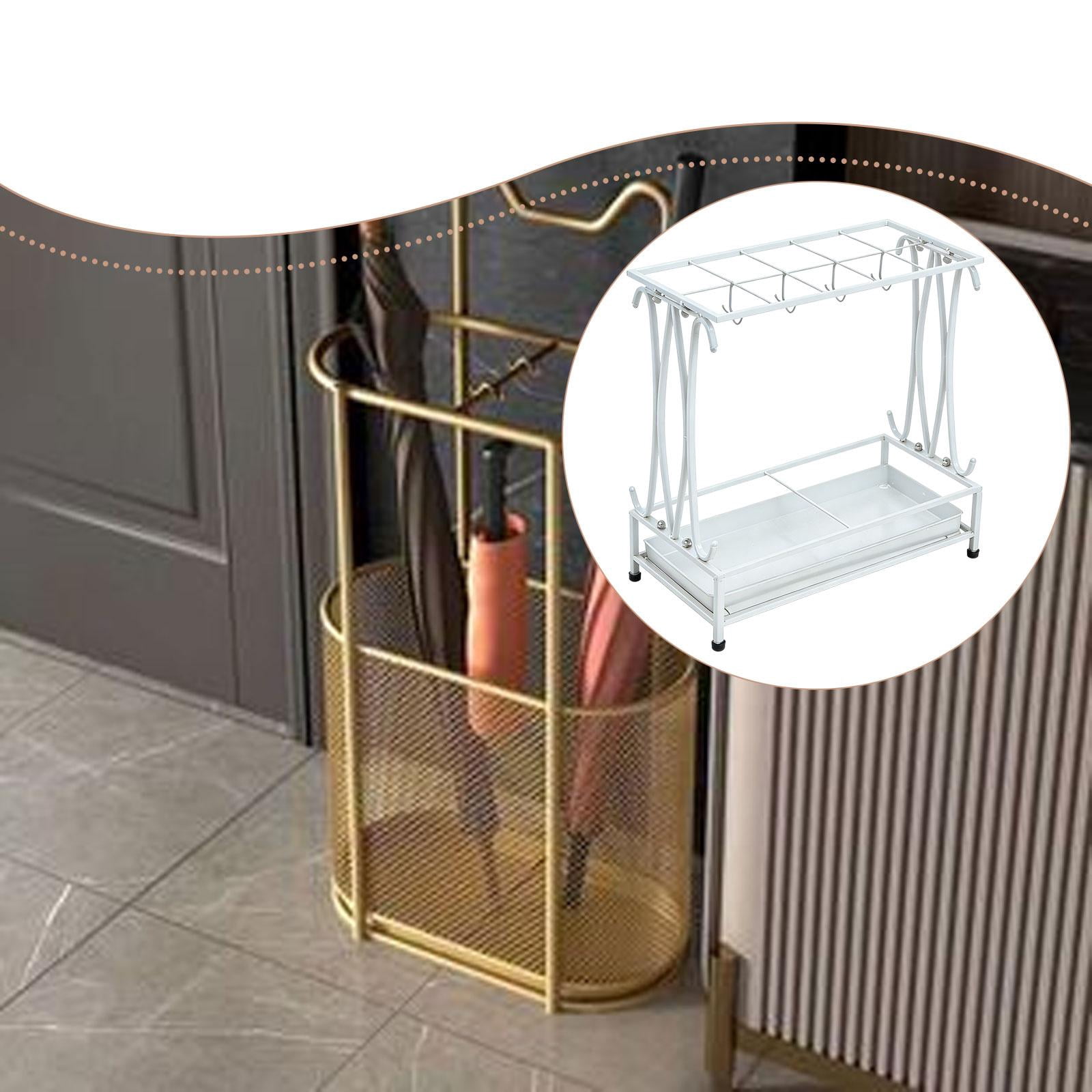 Fiocias Iron Umbrella Holder with Drip Tray Rectangular Umbrella Storage Organizer Stand White