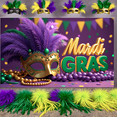 thumbnail image 5 of Purple Feather Mardi Gras Banner Gold Accent Carnival Display Green Bead Glittery Design Festive Backdrop for Mardi Gras Party Carnival Celebration Festive Event, 5 of 9