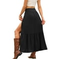thumbnail image 3 of INSPIRE CHIC Summer Casual Tiered Skirt for Women's High Waist Side Slit A Line Long Skirts XS Black, 3 of 6
