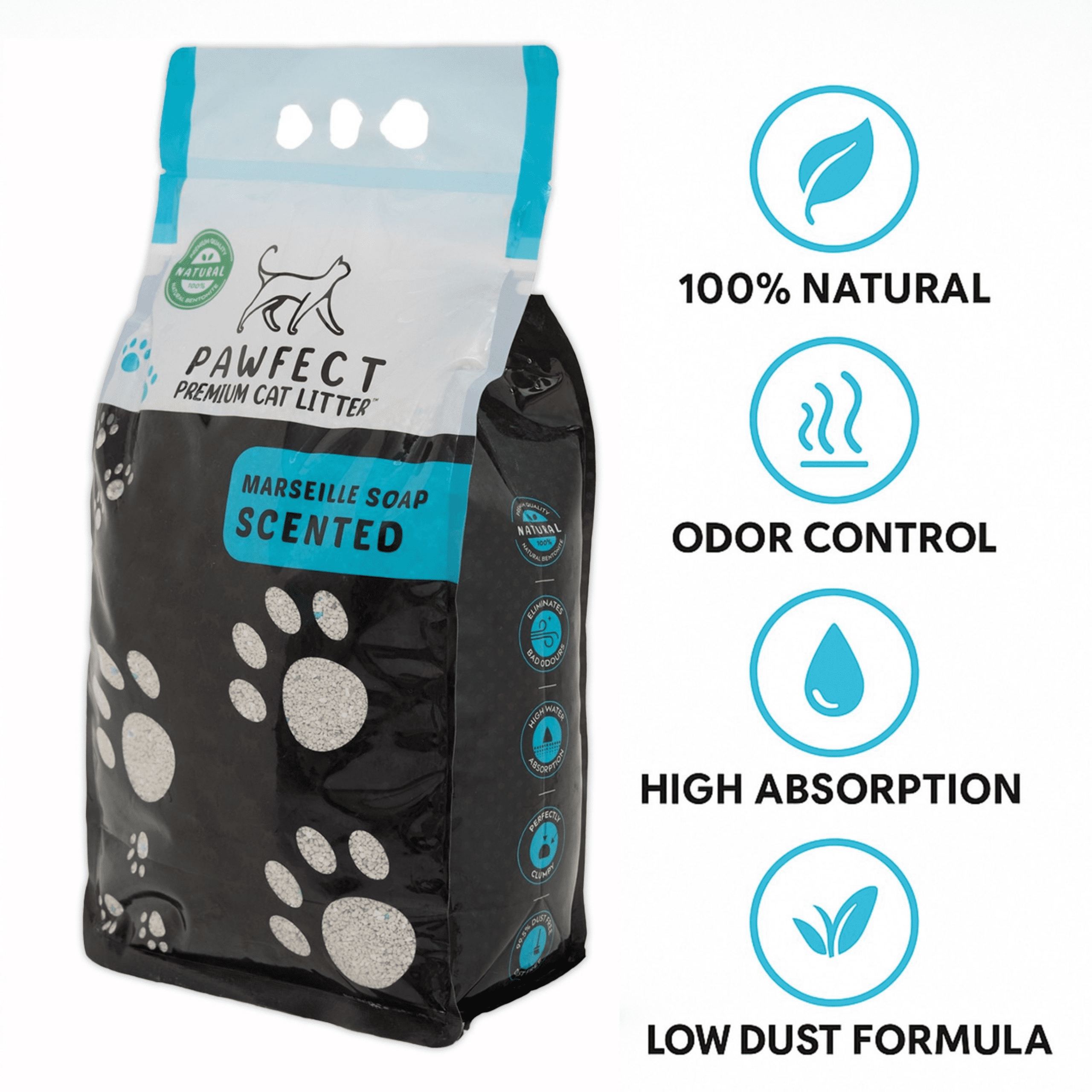 PAWFECT Premium Clumping Cat Litter, Bentonite, Low-Dust, Marseille Soap Scent, 17.2 lb. / 9L