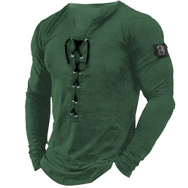 SOMOWI Men's Tops, Tees & Blouses Long Sleeve Solid Color Fashion Beach Base Green Classic Fall Tees 3XL
